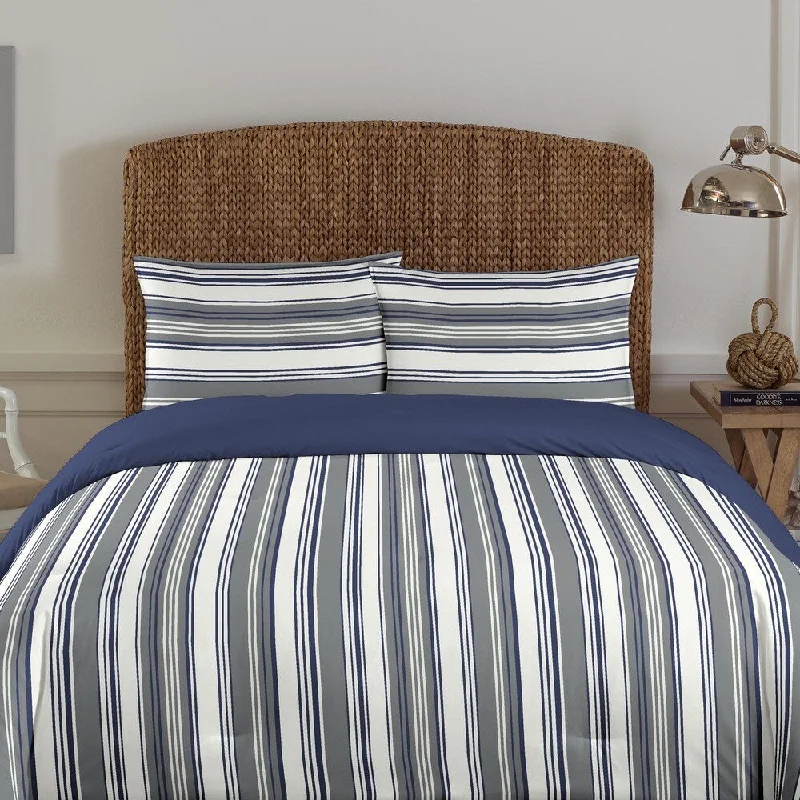 Microfiber - filled comforters that are lightweight and easy to care forNautica Norwalk Grey Stripe Cotton 3-piece Comforter Set