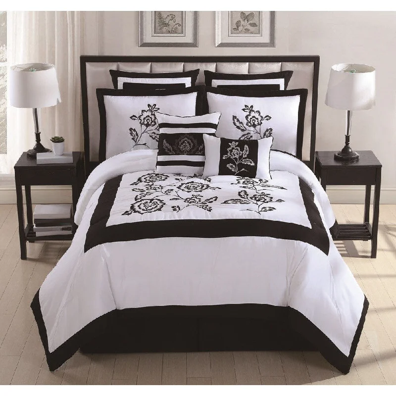 Silk - filled comforters for a luxurious and smooth touchEstella Black/ White 8-piece Embroidered Comforter Set