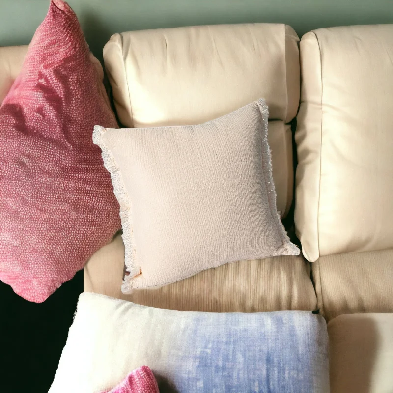 Travel Pillows for Long Journeys20" X 20" Orange Striped Cotton Zippered Down Pillow With Fringe