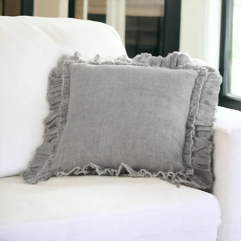 Kids Pillows with Fun Designs24" Light Gray Pillow With Ruffled Edges