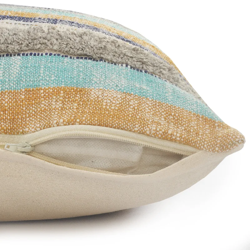 Silk Pillows for Smooth Skin and Hair14" X 36" Orange Turquoise Gray Blue And White 100% Cotton Striped Zippered Pillow