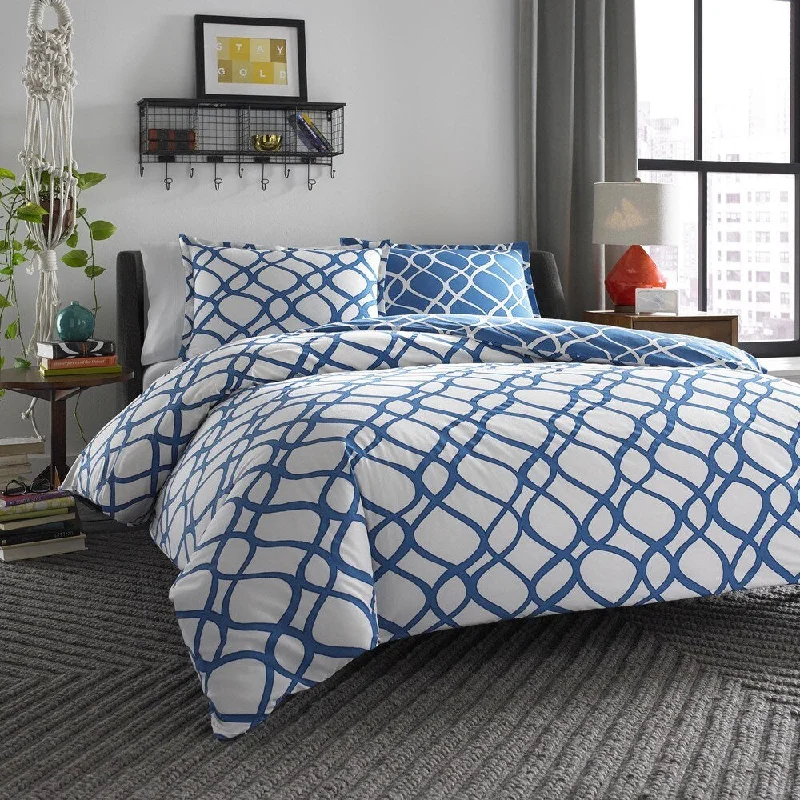 Microfiber - filled comforters that are lightweight and easy to care forCity Scene Arlo Cotton Reversible 3-piece Comforter Set