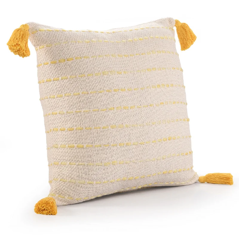 Cotton Pillows for Natural Comfort20" X 20" Golden Yellow And Ivory 100% Cotton Striped Zippered Pillow