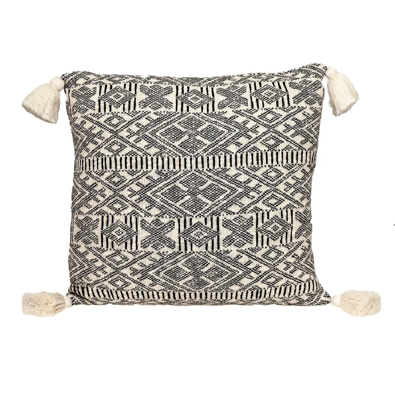 Plush Pillows for a Cozy Bed20" x 20" Black and Cream Bohemian Pattern Square Accent Throw Pillow with Tassel