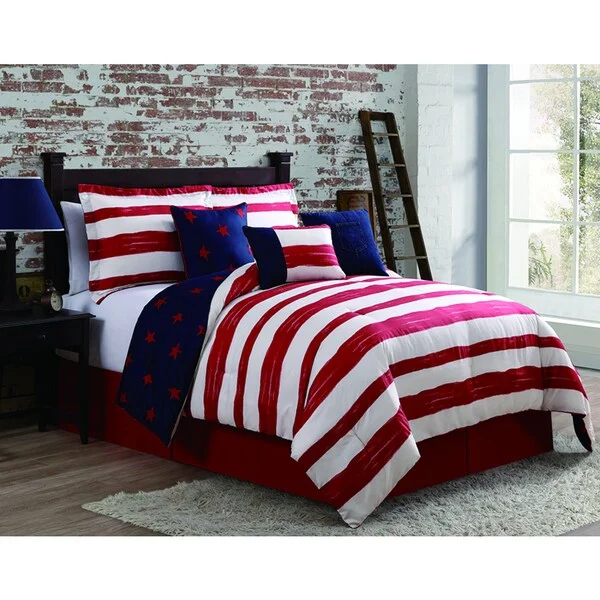 Wool - filled comforters with natural moisture - wicking and temperature - regulating featuresAmericana Reversible 7-piece Comforter Set