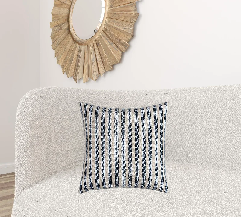 Travel Pillows for Long JourneysBlue Natural Ticking Stripe Throw Pillow