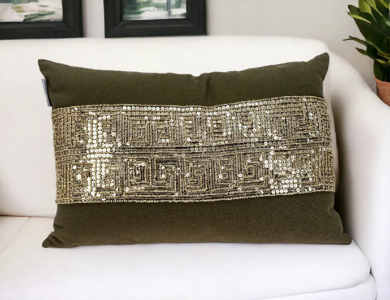 Travel Pillows for Long JourneysGlam Olive with Gold Sequins Lumbar Throw Pillow