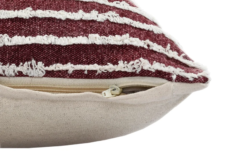 Travel Pillows for Long Journeys20" X 20" Maroon And Cream 100% Cotton Striped Zippered Pillow