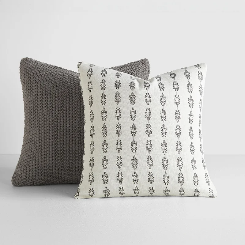Down Alternative Pillows for Ethical Choices2-Pack Seed Stitch Knit With Folk Leaves Décor Throw Pillows
