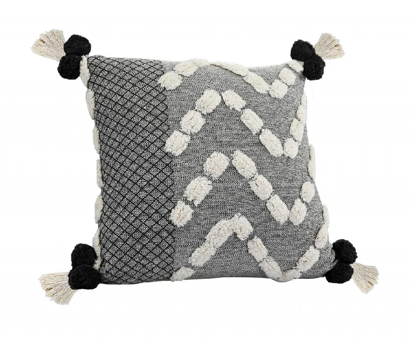 Decorative Pillows for Living Room Makeover20" X 20" Black Gray And Cream 100% Cotton Geometric Zippered Pillow