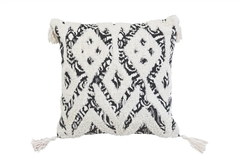 Cooling Pillows for Hot Sleepers18" X 18" Black And White Ikat Zippered Polyester And Cotton Blend Throw Pillow With Tassels