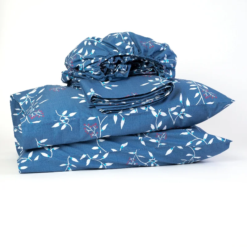 Dark Denim Floral 200 Thread Count Percale Sheet Set