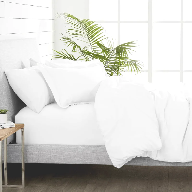 White Duvet Cover Set with Fitted Sheet  Solid Comfy Sateen