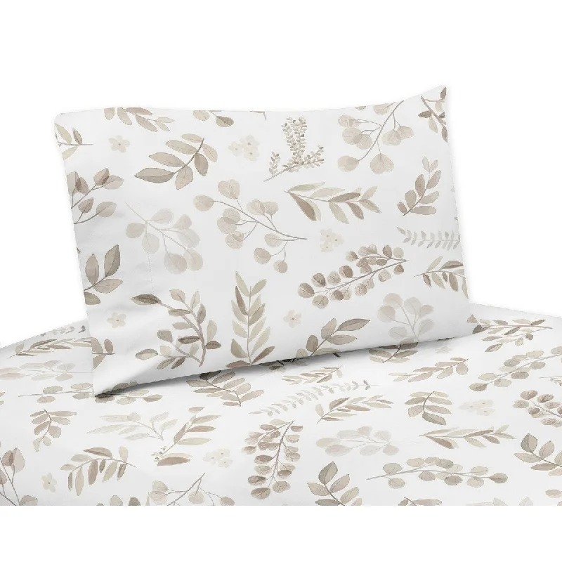 Floral Leaf 3pc Twin Sheet Set - Ivory Cream Beige Taupe White Gender Neutral Boho Watercolor Botanical Flower Woodland Tropical Floral Leaf 3pc Twin Sheet Set - Ivory Cream Beige Taupe White Gender Neutral Boho Watercolor Botanical Flower Woodland Tropical