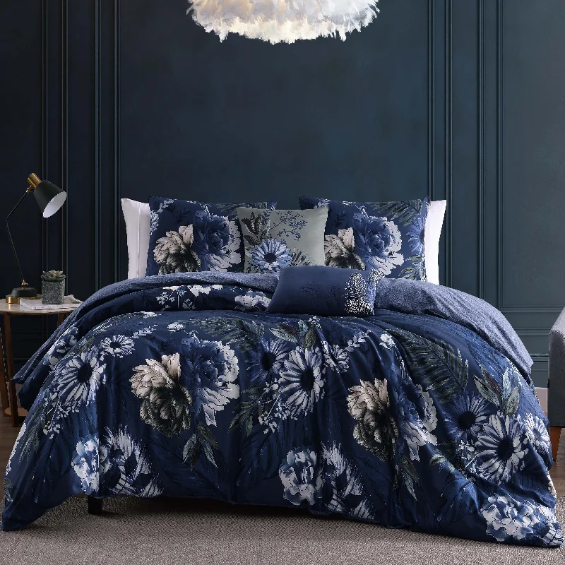 Bebejan Daisy Blue 100% Cotton 5-Piece Reversible Comforter Set