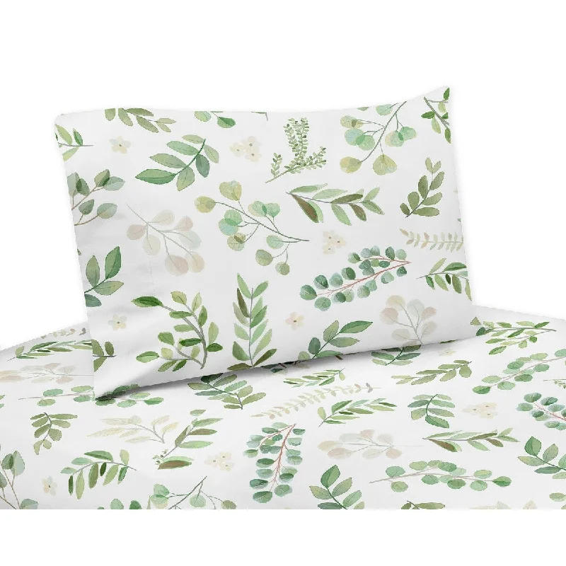 Floral Leaf Collection 4-piece Queen Sheet Set - Green and White Boho Watercolor Botanical Woodland Tropical Garden Floral Leaf Collection 4-piece Queen Sheet Set - Green and White Boho Watercolor Botanical Woodland Tropical Garden