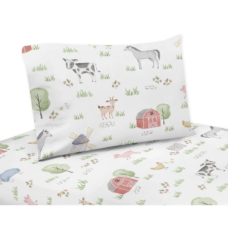 Farm Animals Collection 3-piece Twin Sheet Set - Watercolor Farmhouse Horse Cow Sheep Pig Farm Animals Collection 3-piece Twin Sheet Set - Watercolor Farmhouse Horse Cow Sheep Pig