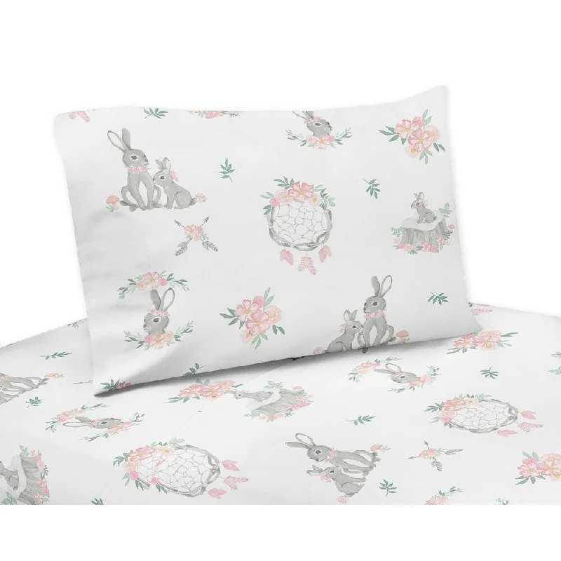 Sweet Jojo Designs Blush Pink Grey Woodland Boho Dream Catcher Arrow Gray Bunny Floral 3-pc Twin Sheet Set - Watercolor Rose Sweet Jojo Designs Blush Pink Grey Woodland Boho Dream Catcher Arrow Gray Bunny Floral 3-pc Twin Sheet Set - Watercolor Rose
