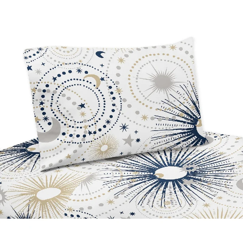 Star and Moon Collection 3-piece Twin Sheet Set - Navy Blue, Gold, and Grey Celestial Sky Stars Gender Neutral Unisex Star and Moon Collection 3-piece Twin Sheet Set - Navy Blue, Gold, and Grey Celestial Sky Stars Gender Neutral Unisex