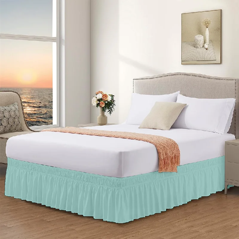 Bed skirts with a ruffled tiered designAqua Blue Wrap Around Bed Skirt Solid Comfy Sateen