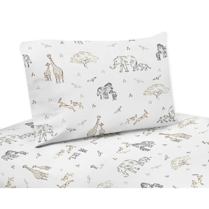 Jungle Safari Animals Twin Sheet Set Taupe Black and White Gender Neutral Elephant Giraffe Wildlife Adventure Zebra Serengeti Jungle Safari Animals Twin Sheet Set Taupe Black and White Gender Neutral Elephant Giraffe Wildlife Adventure Zebra Serengeti