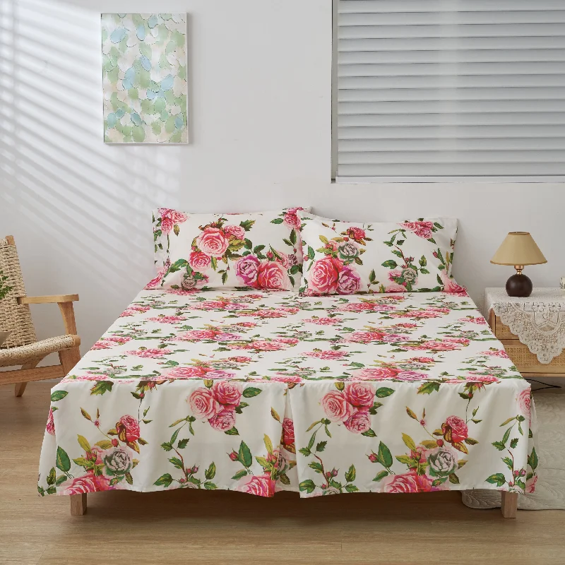 Bed skirts with a tie - back design for adjustabilityDaDa Bedding Romantic Roses Floral Bed Skirt - Matching Pink & White Ruffled Dust Ruffle for Quilted Coverlet Set - Lightweight & Breathable Polyester Bedskirt