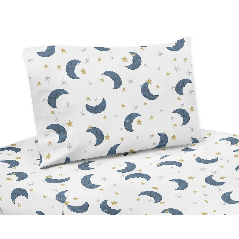 Moon and Star Collection 4-piece Queen Sheet Set - Navy Blue and Gold Watercolor Celestial Sky Gender Neutral Outer Space Galaxy Moon and Star Collection 4-piece Queen Sheet Set - Navy Blue and Gold Watercolor Celestial Sky Gender Neutral Outer Space Galaxy
