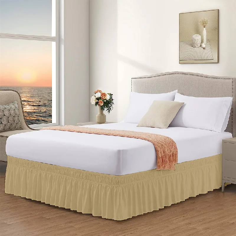Bed skirts with a country - style patternBeige Wrap Around Bed Skirt Solid Comfy Sateen