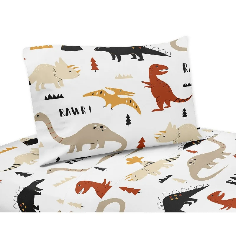 Mod Dino 3pc Twin Sheet Set - Orange Tan Rust Taupe Mustard Yellow Beige Brown Black Modern Dinosaur Boho Dinosaurs Neutral Mod Dino 3pc Twin Sheet Set - Orange Tan Rust Taupe Mustard Yellow Beige Brown Black Modern Dinosaur Boho Dinosaurs Neutral