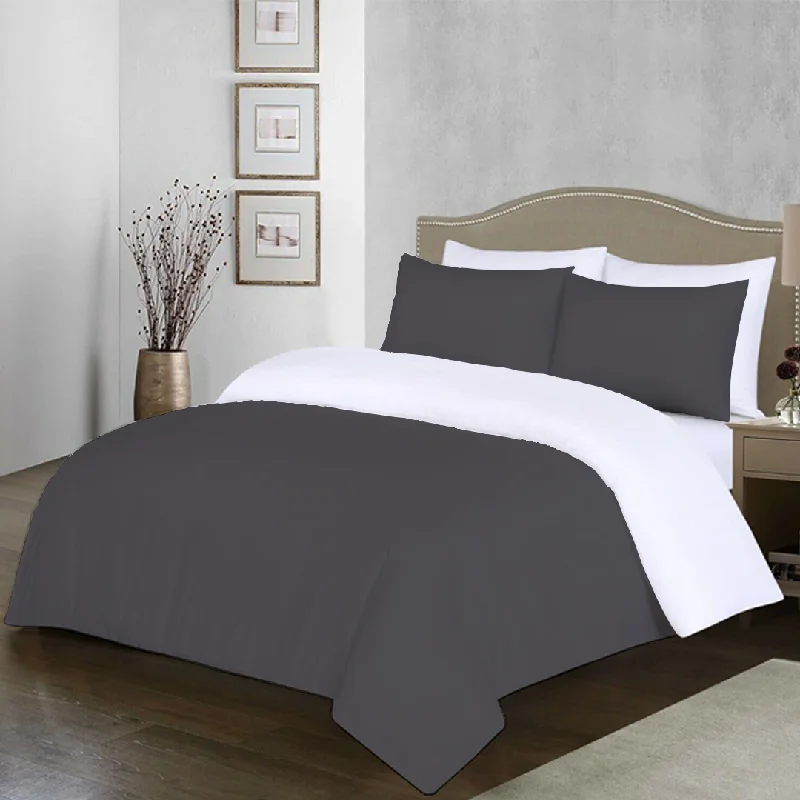 Dark Grey And White Reversible Duvet Set Solid Comfy Sateen