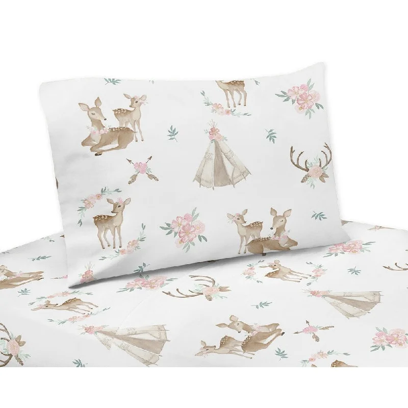 Sweet Jojo Designs Blush Pink, Mint Green and White Boho Woodland Deer Floral Collection 3-piece Twin Sheet Set Sweet Jojo Designs Blush Pink, Mint Green and White Boho Woodland Deer Floral Collection 3-piece Twin Sheet Set