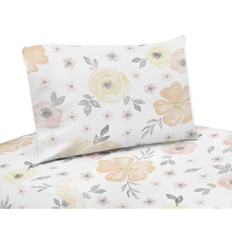 Yellow and Pink Watercolor Floral Collection 3-piece Twin Sheet Set - Blush Peach Grey White Shabby Chic Rose Flower Farmhouse Yellow and Pink Watercolor Floral Collection 3-piece Twin Sheet Set - Blush Peach Grey White Shabby Chic Rose Flower Farmhouse