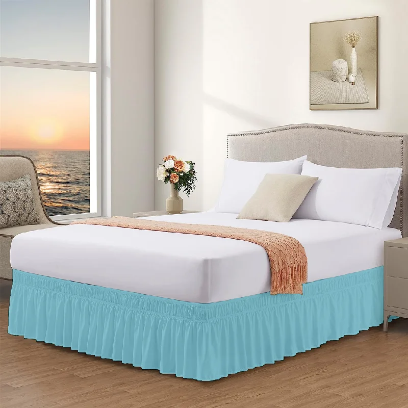 Velvet bed skirts for a luxurious and elegant appearanceLight Blue Wrap Around Bed Skirt Solid Bliss Sateen