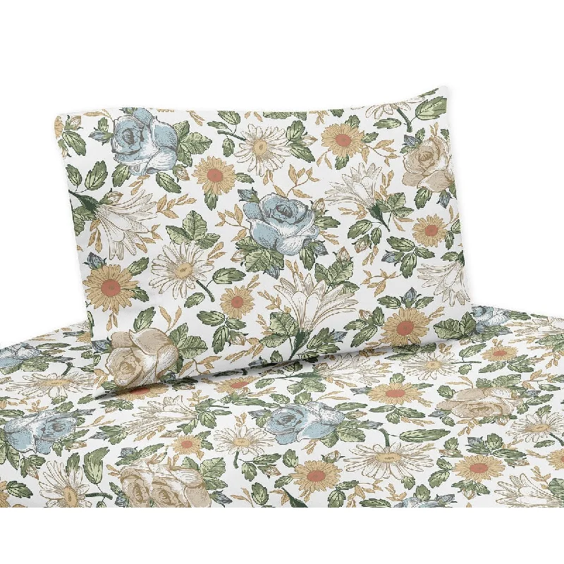 Vintage Floral Blue Yellow 4pc Queen Sheet Set Green Gold Orange Taupe Beige White Shabby Chic Flower Boho Bohemian Farmhouse Vintage Floral Blue Yellow 4pc Queen Sheet Set Green Gold Orange Taupe Beige White Shabby Chic Flower Boho Bohemian Farmhouse