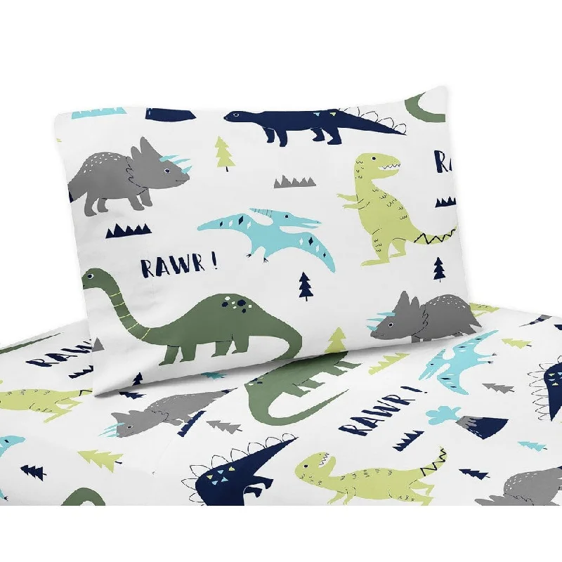 Blue and Green Mod Dinosaur Collection Twin and Queen Sheet Sets by Sweet Jojo Designs - Multi Blue and Green Mod Dinosaur Collection Twin and Queen Sheet Sets by Sweet Jojo Designs - Multi