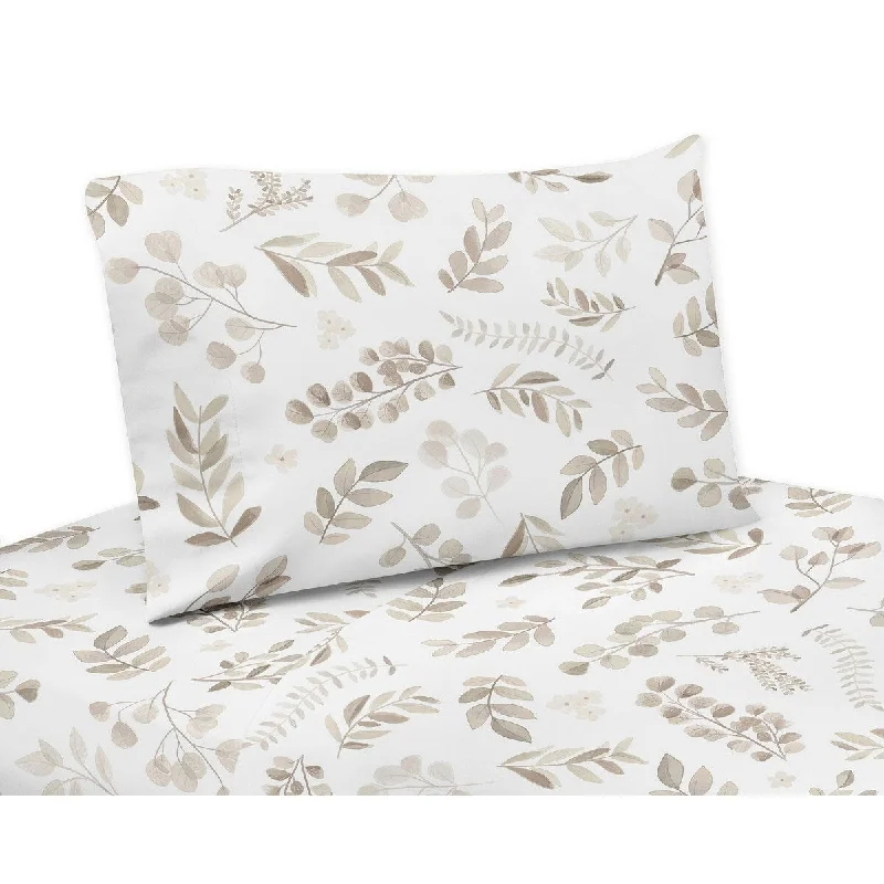 Floral Leaf 4pc Queen Sheet Set - Ivory Cream Beige Taupe and White Gender Neutral Boho Watercolor Botanical Flower Woodland Floral Leaf 4pc Queen Sheet Set - Ivory Cream Beige Taupe and White Gender Neutral Boho Watercolor Botanical Flower Woodland