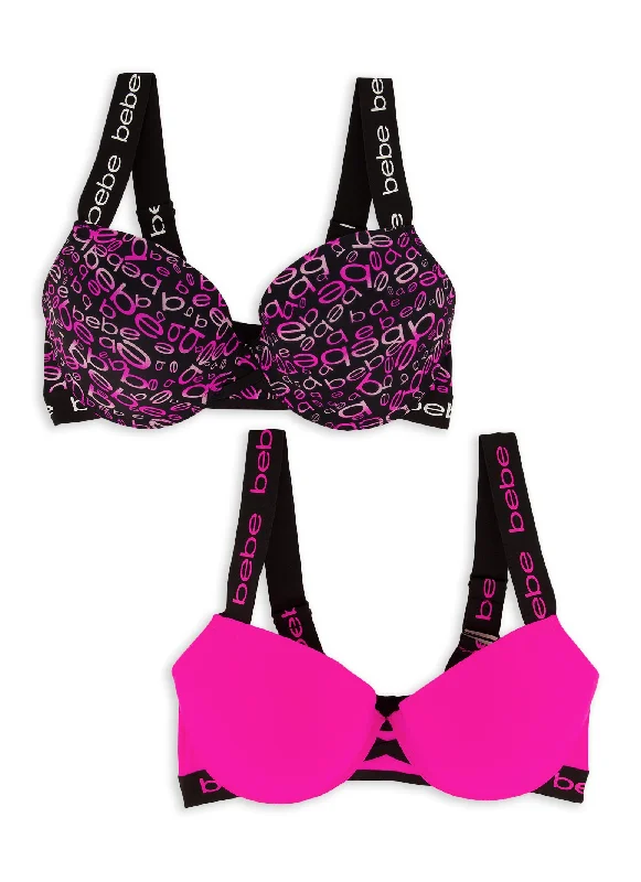 Plus Size Bebe 2 Pack Printed Plunge Bras