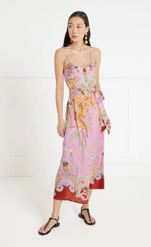 Carline Print Slip Dress - Rose Pink