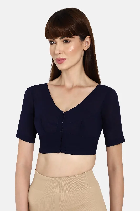 Naidu Hall Round neck long sleeve blouse - Navy Blue