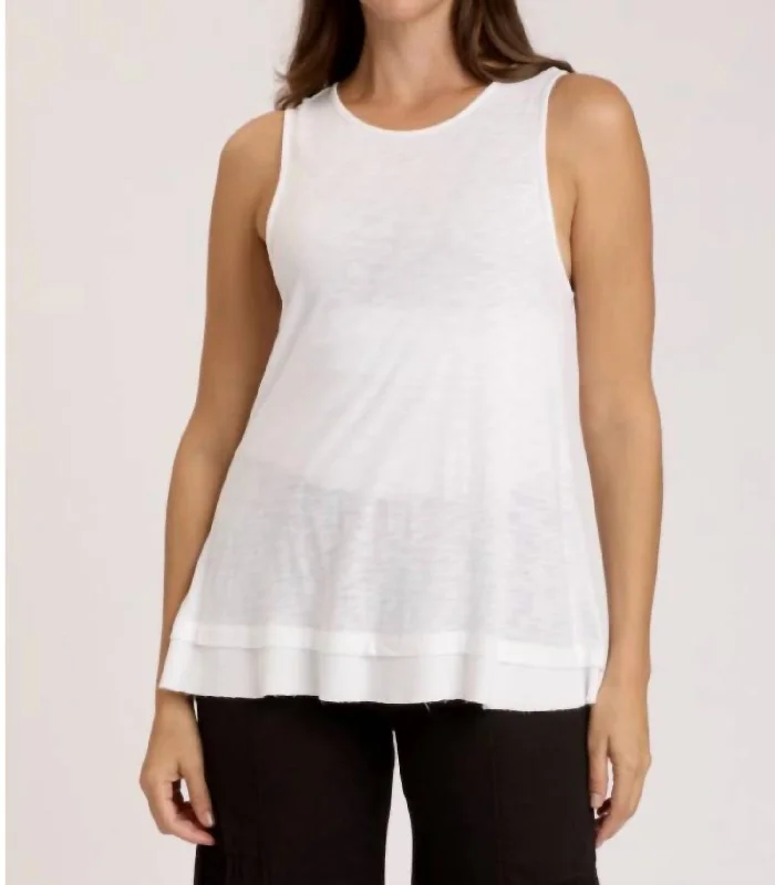 Round Neck Double Hem Tank Top White