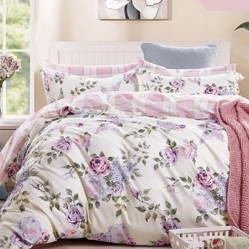 Chenille blankets with a thick and fuzzy texture3pc King Rose Cotton Bedding Set Duvet Cover Pink-Purple
