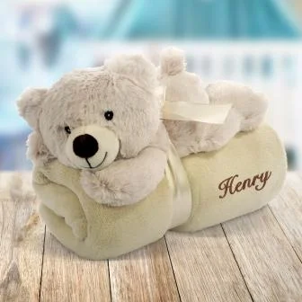 Fleece blankets for a cozy and plush textureEmbroidered Blanket with Toy Bear