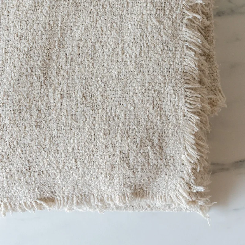 Alpaca wool blankets for a hypoallergenic and warm optionBoucle Bed Blanket with Fringe - Beige