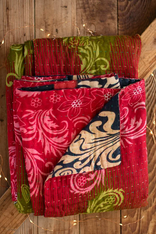 King - size blankets to cover large beds comfortablyCandy Cane Kantha Christmas Throw