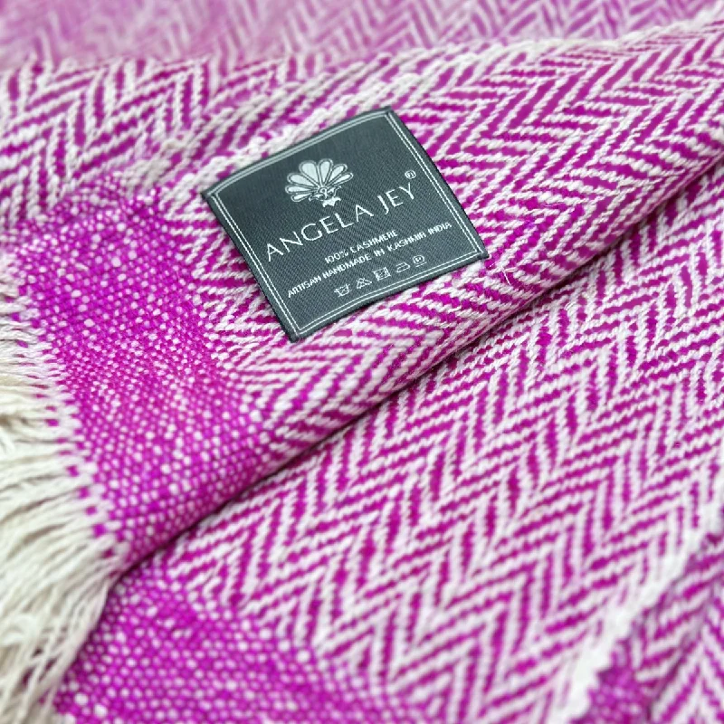 Fleece blankets for a cozy and plush textureCashmere Throw in Herringbone - Magenta & White