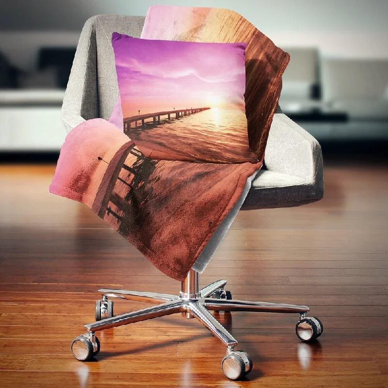 Rayon from bamboo blankets for a silky and breathable feelDesignart 'Brown Sea and Pier under Magenta Sky' Bridge Throw Blanket