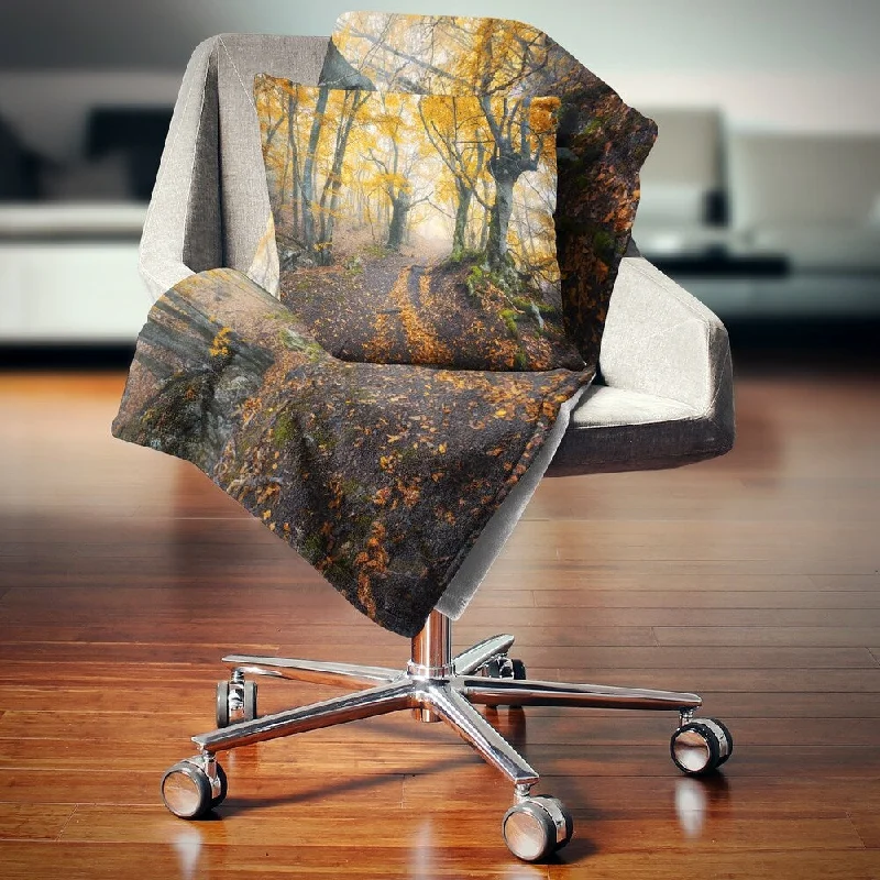 Synthetic fiber blend blankets for a budget - friendly choiceDesignart 'Dark Yellow Old Forest in Fog' Landscape Photography Throw Blanket
