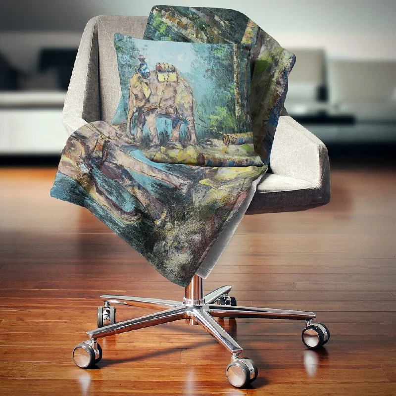 Recycled polyester blankets for an eco - conscious optionDesignart 'Elephant Dragging Logs' Animal Throw Blanket Recycled polyester blankets for an eco - conscious optionDesignart 'Elephant Dragging Logs' Animal Throw Blanket
