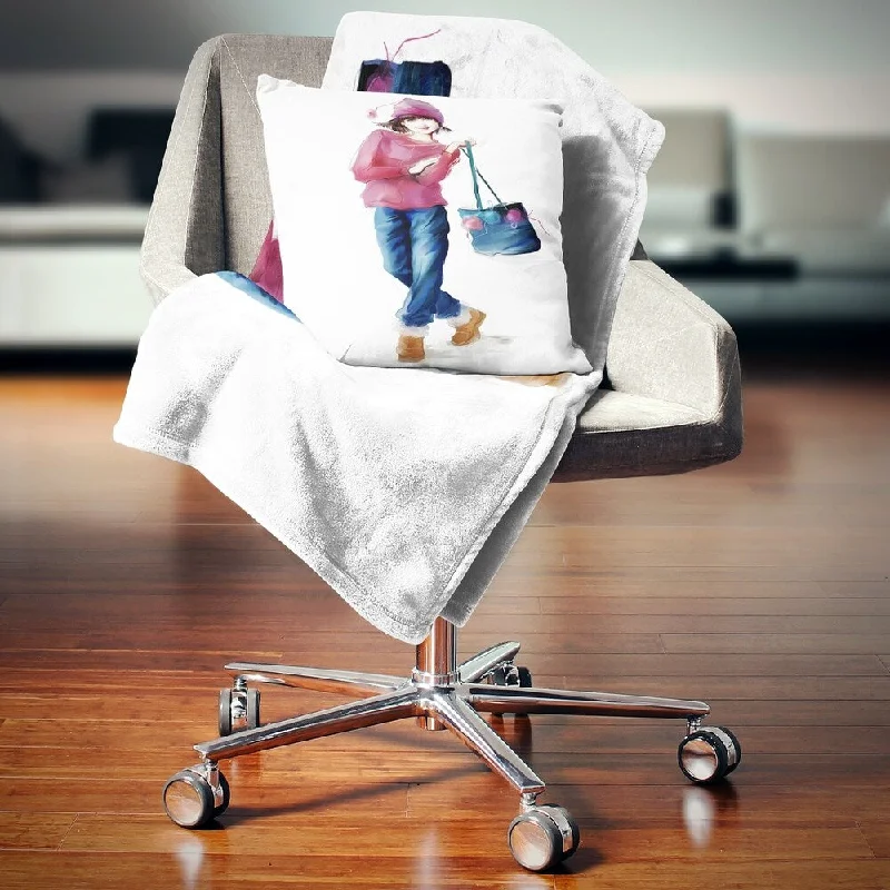 Queen - size blankets for standard - sized bedsDesignart 'Fashion Young Girl in Red' Portrait Throw Blanket