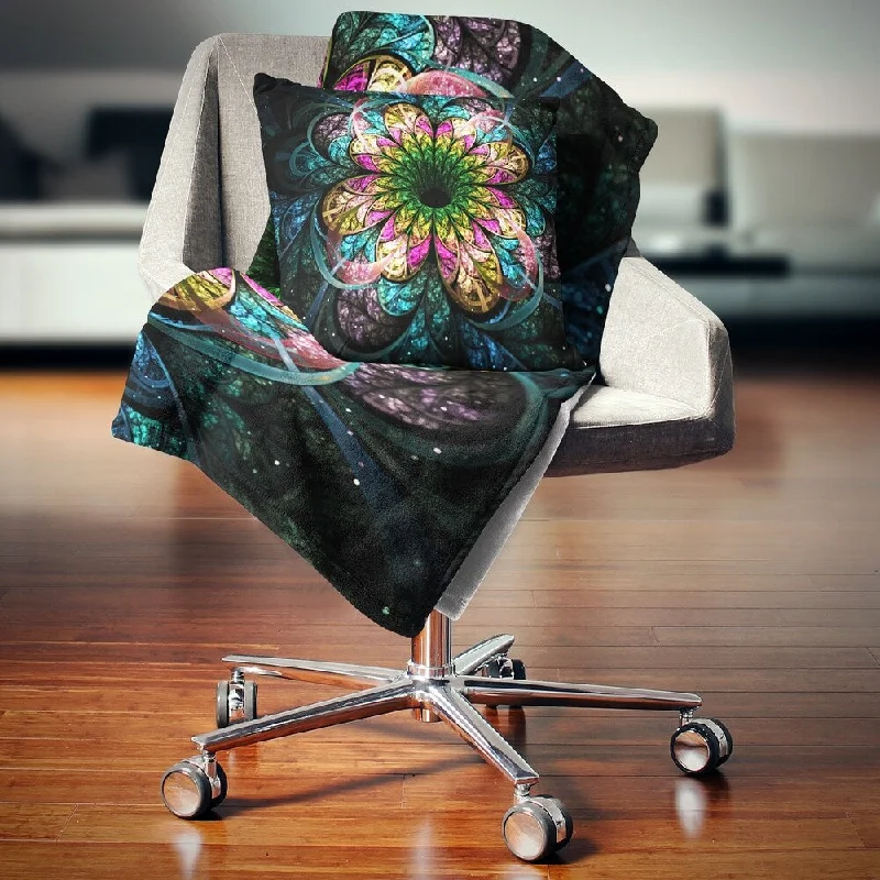 Cotton blankets for breathability and a lightweight feelDesignart 'Fractal Flower Dark Colorful Digital Art' Floral Throw Blanket